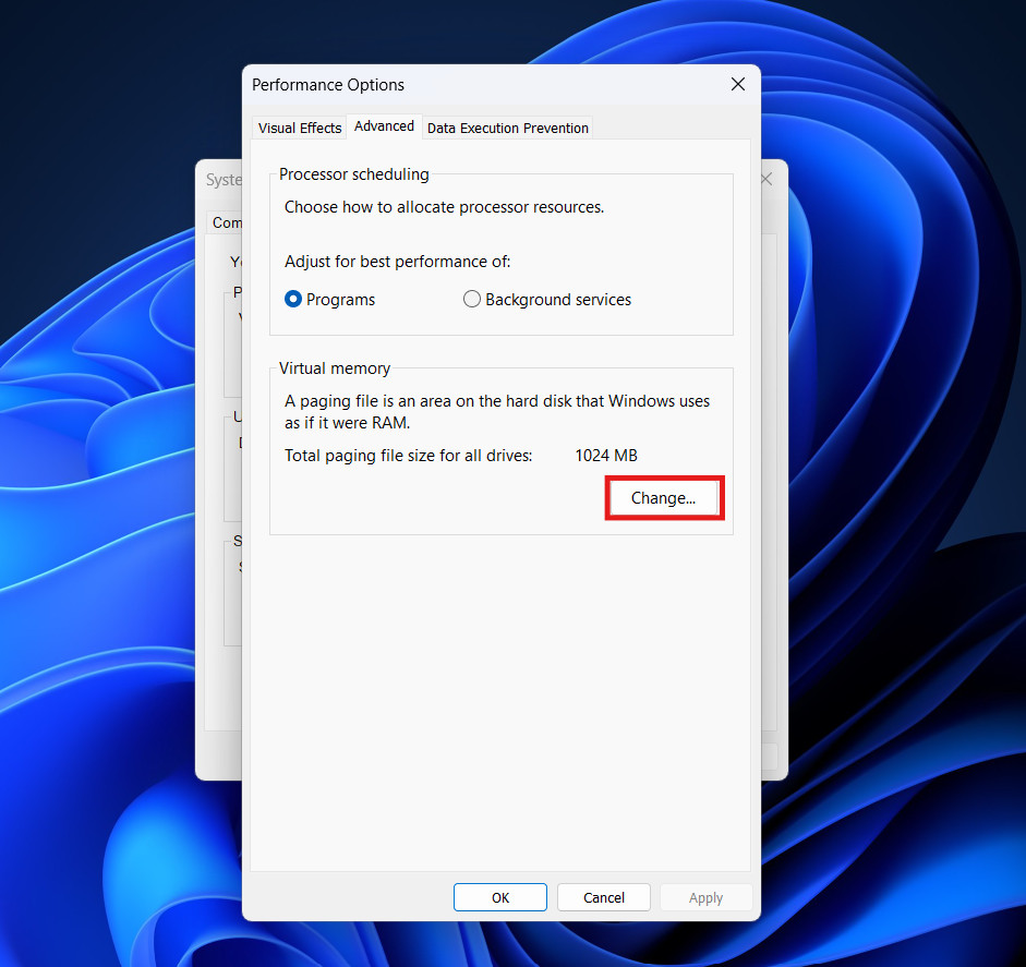 Change Virtual Memory
