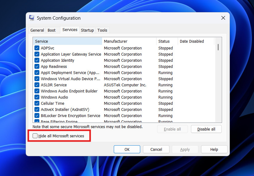 Hide All Microsoft Services