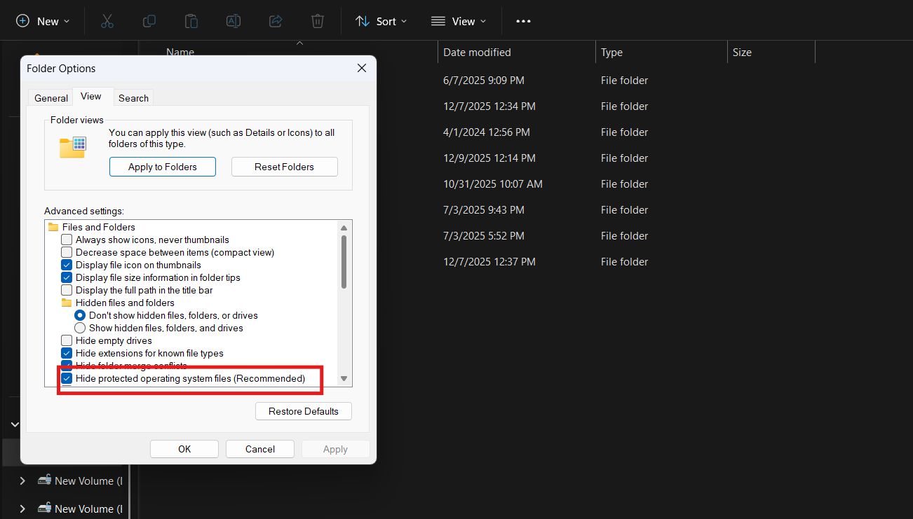 Hide Protected Operating System Files