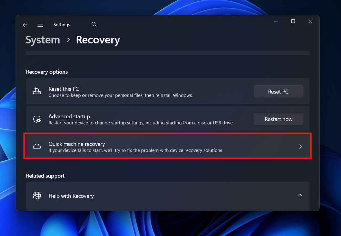 How to Enable Quick Machine Recovery to Fix Boot Problems on Windows 11