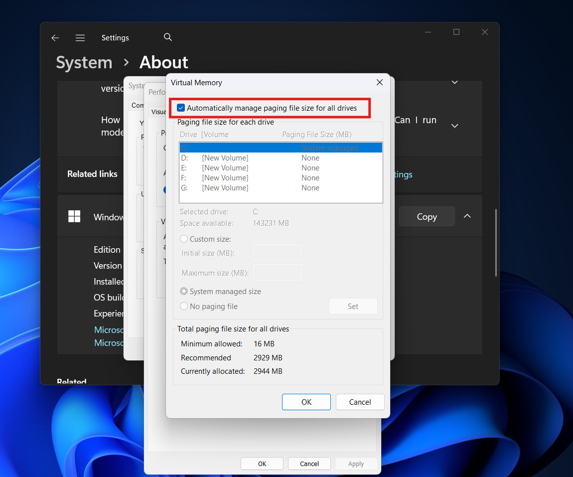 Automatically Manage Pagaing File Size