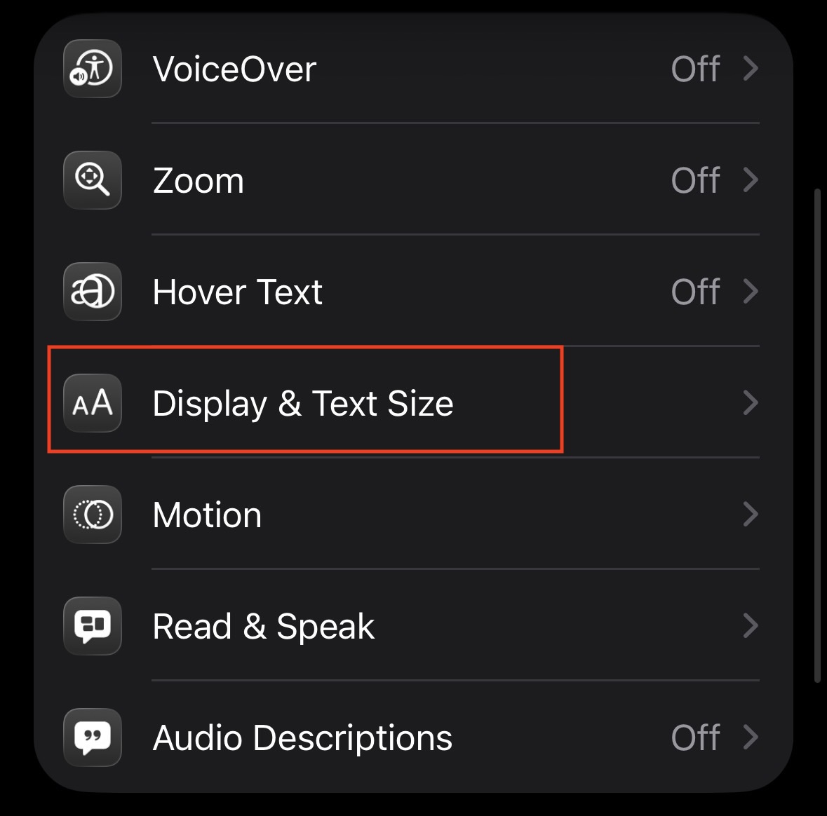 Display and Text Size