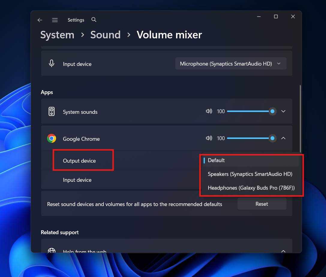 Output device for specific app