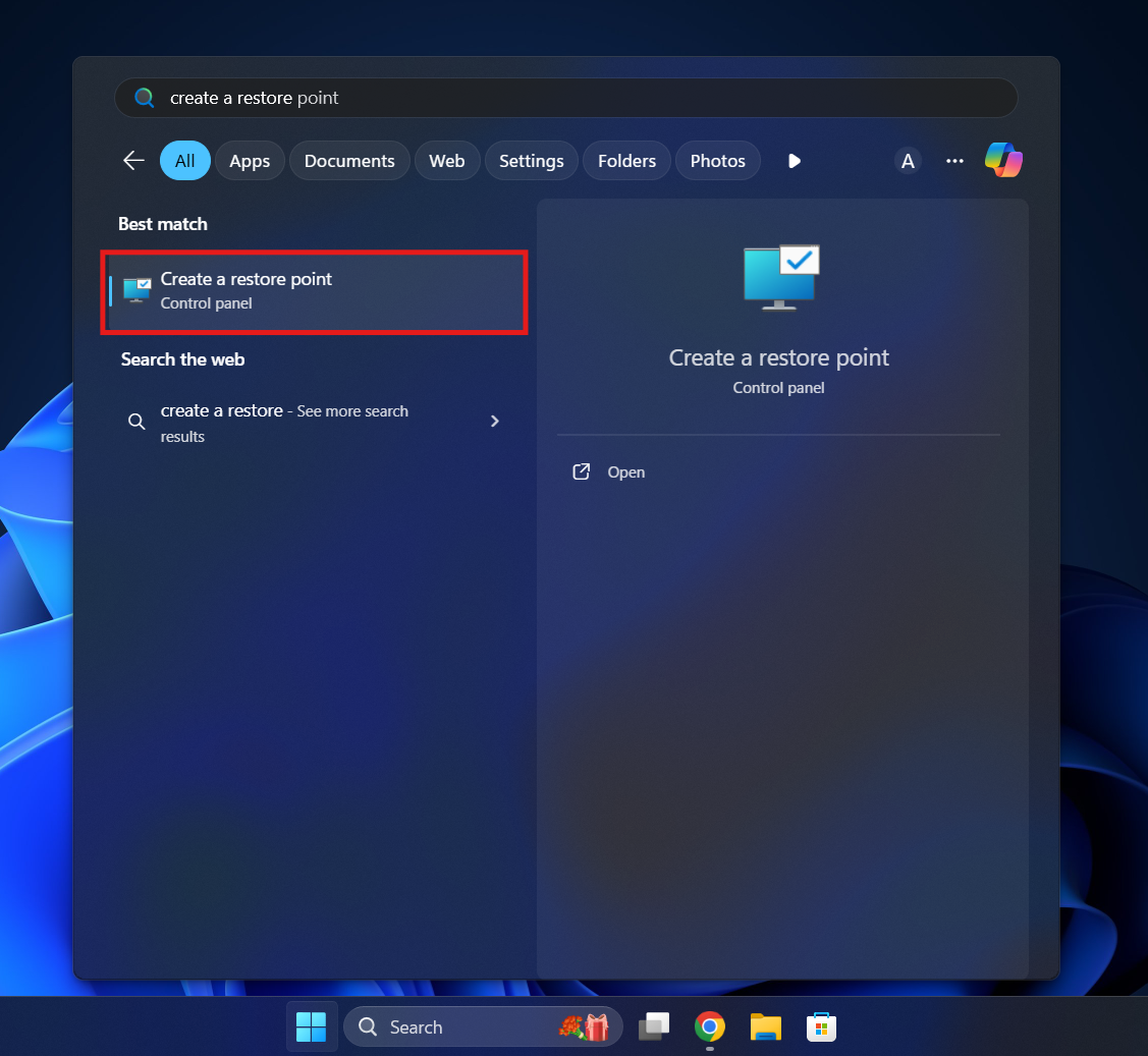Create a restore point