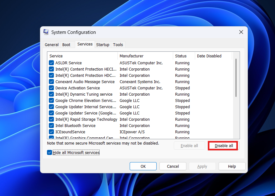 Disable All Services
