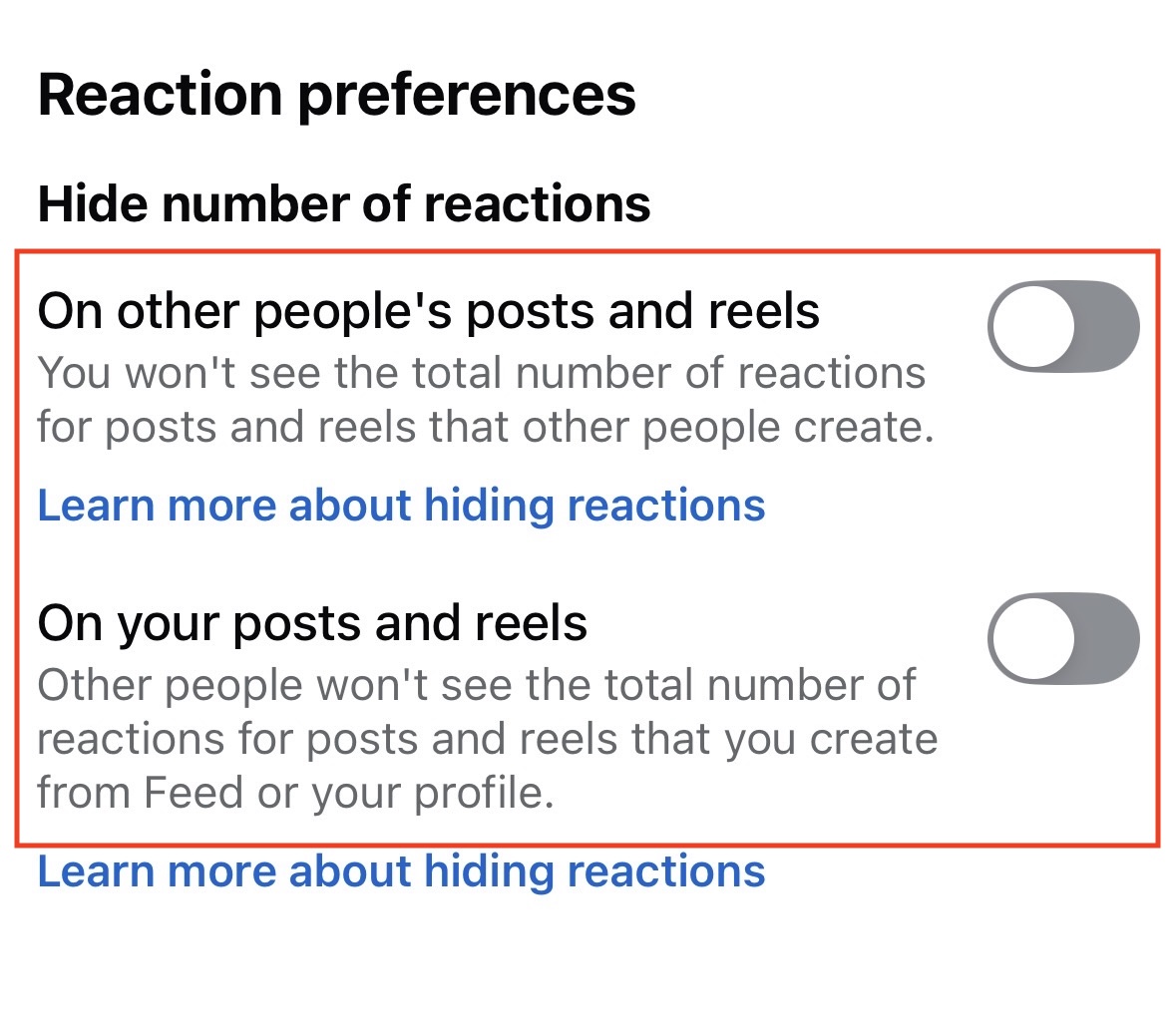 Hide Number of Reactions