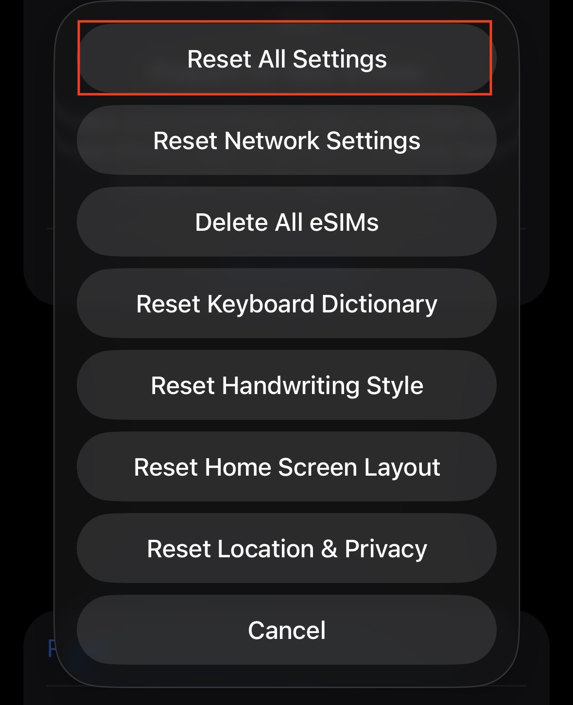 Reset All Settings