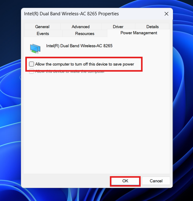 Allow the computer to turn off this device to save power
