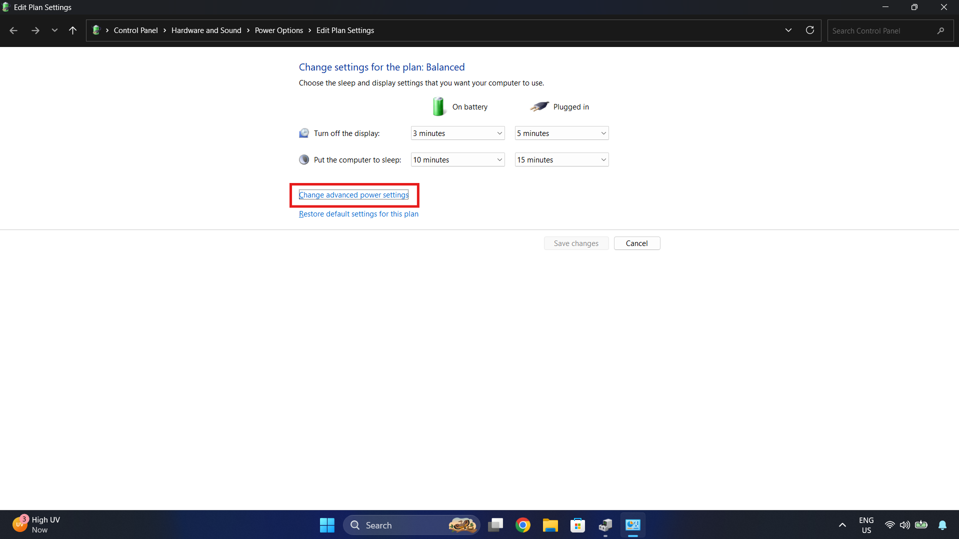 Change Advanced Power Settings