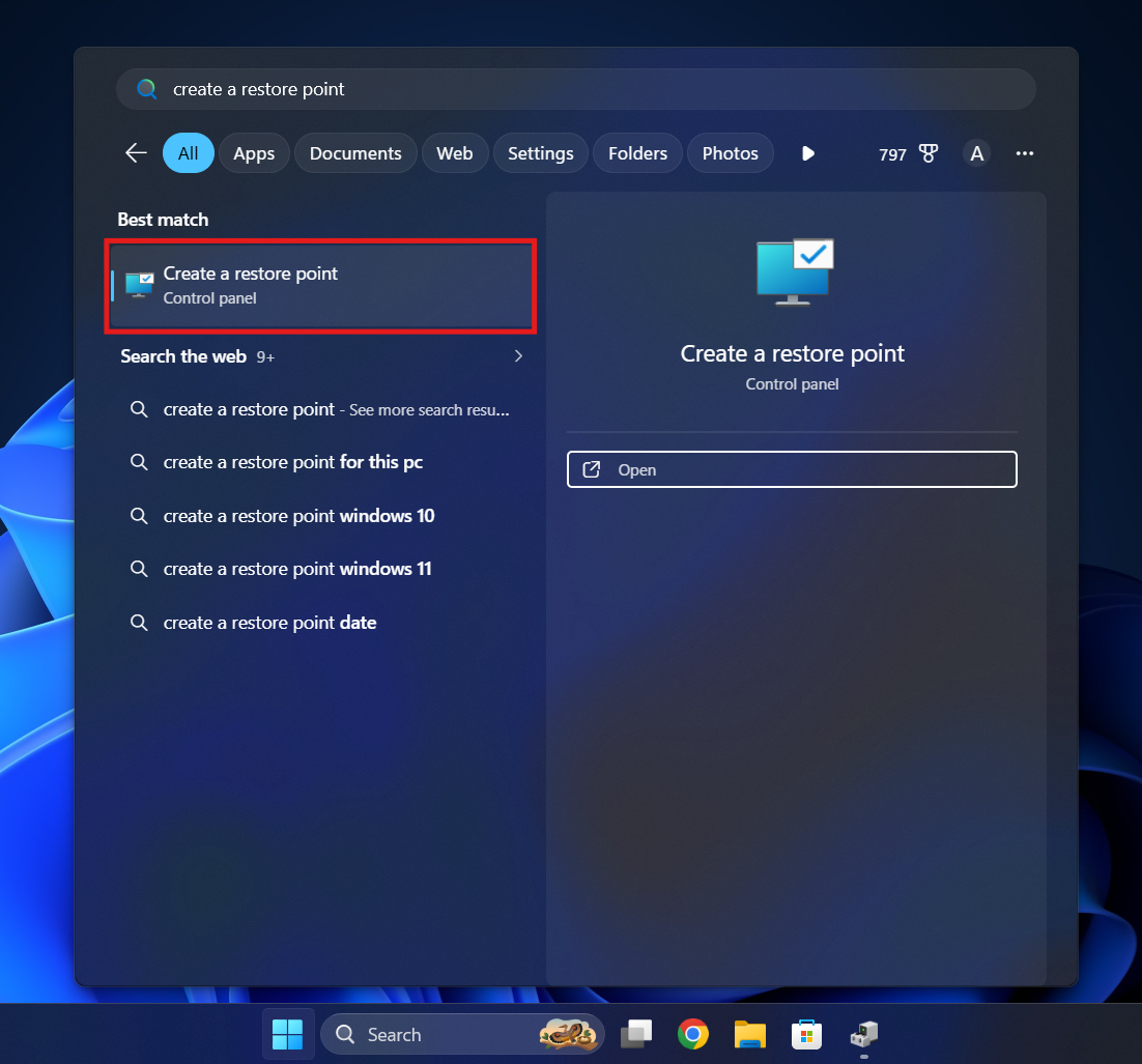 Create a restore point