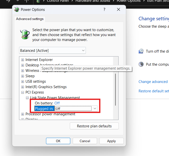 Turn Off Link State Power Management