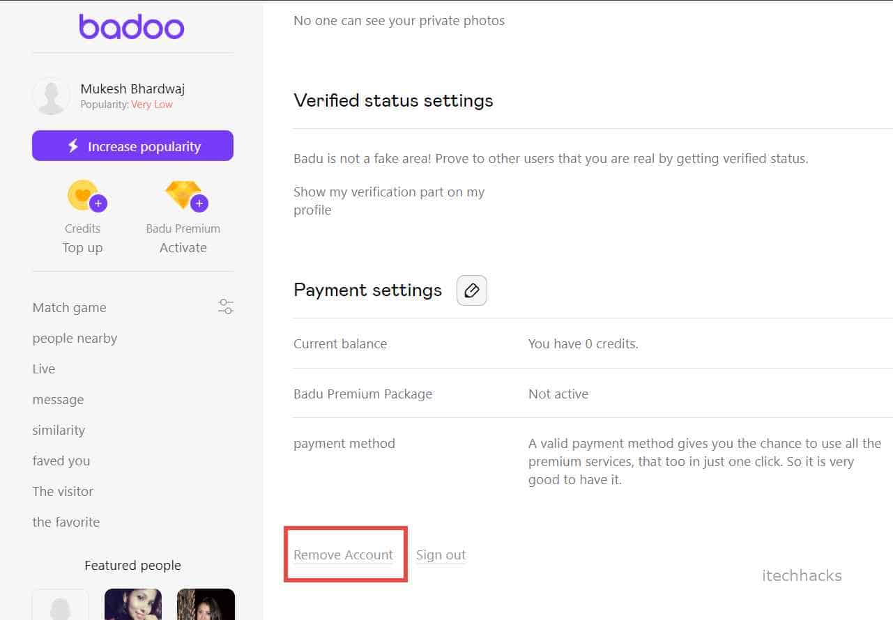 Badoo text window