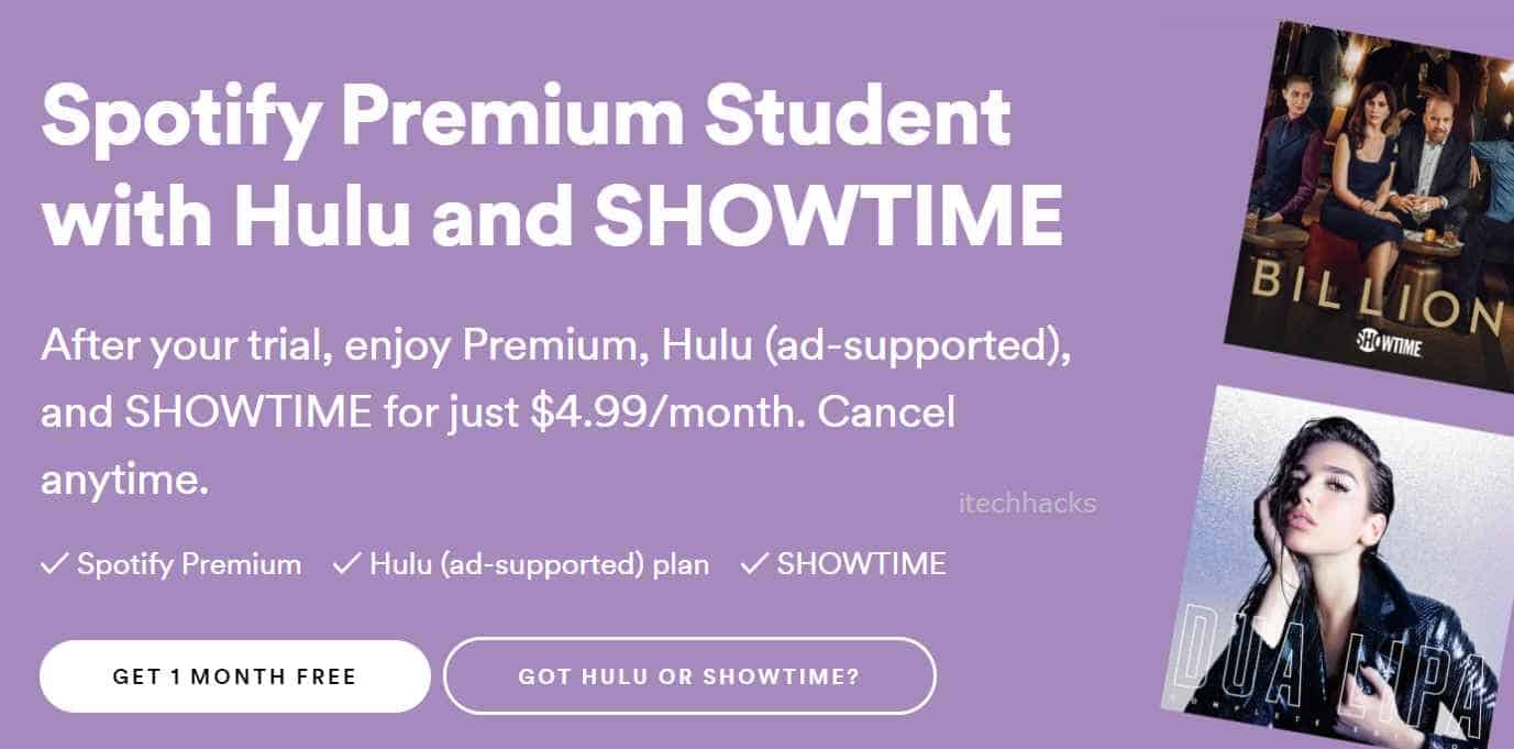 spotify premium student activate showtime