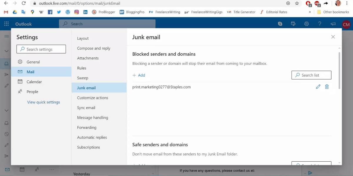 how to block a sender in outlook web access