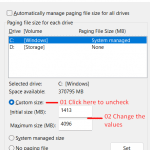 Change the virtual size using advanced system settings – 7