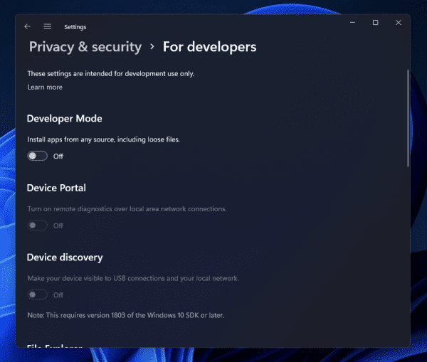 How to Enable or Disable Developer Mode in Windows 11