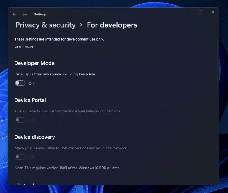 How to Enable or Disable Developer Mode in Windows 11