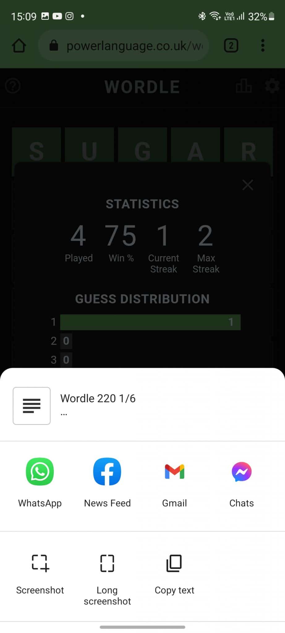How To Share Wordle Results on Facebook or Instagram
