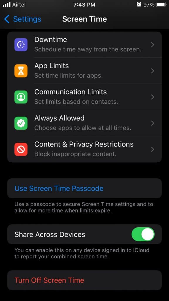 Remove Screen Time Restrictions