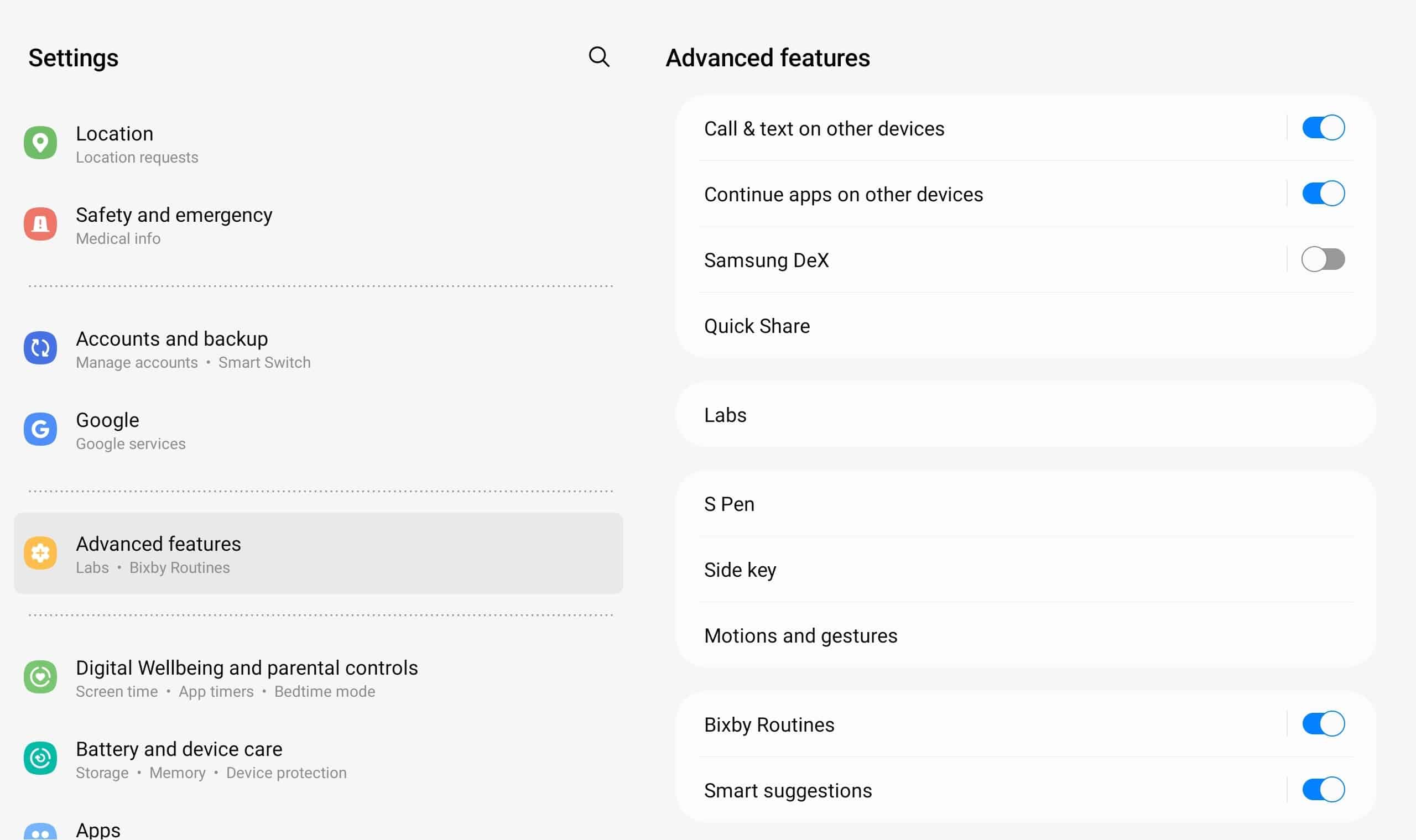 Tab S8 Settings