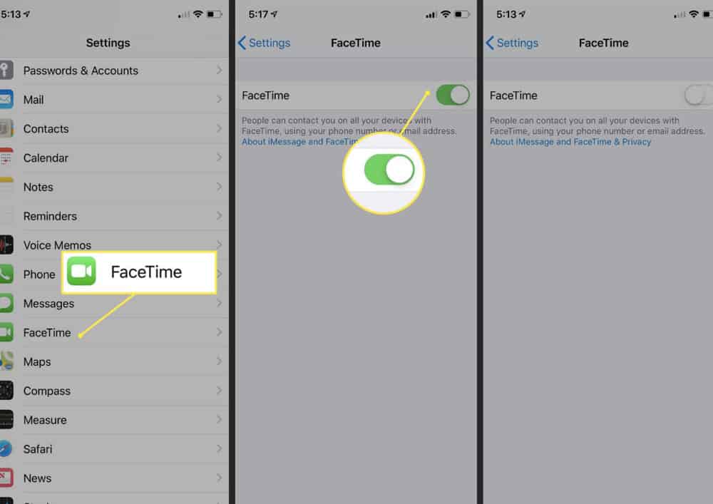 Disable and Re-Enable FaceTime in Settings