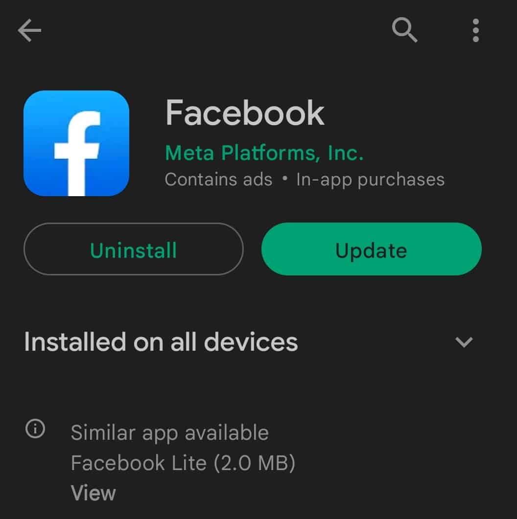 update facebook app 