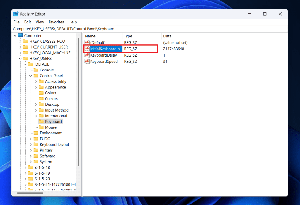Initialkeyboardindicators 2 How to Enable/Disable Numlock at Windows 10/11 Startup