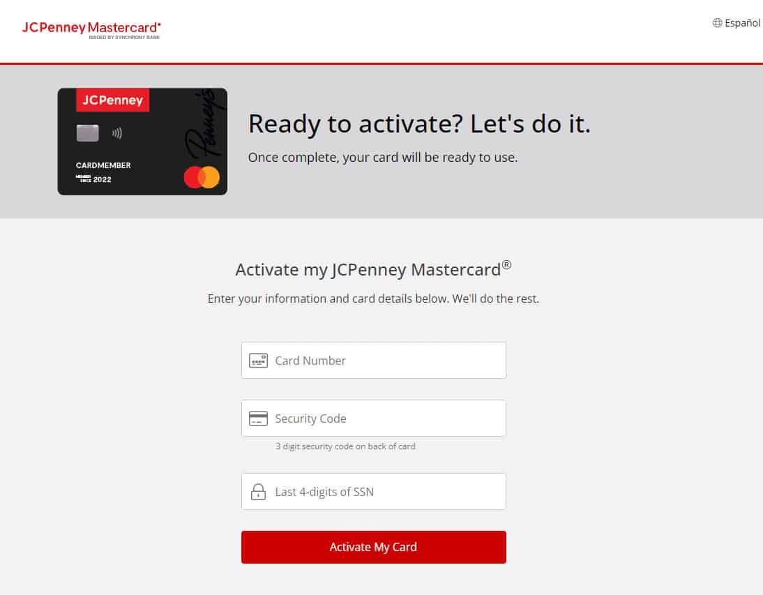 Step to jcp.syf.com Activate Card Login
