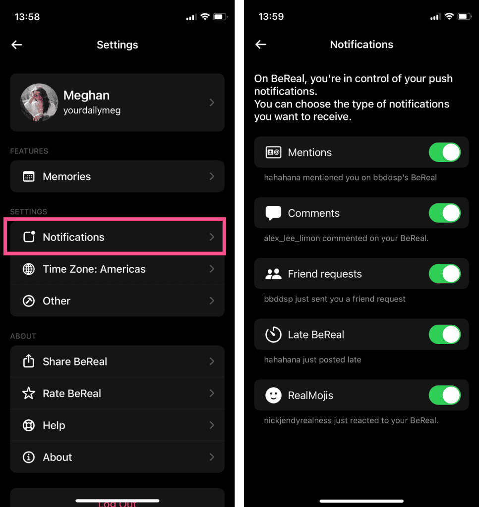 Toggle BeReal Notifications