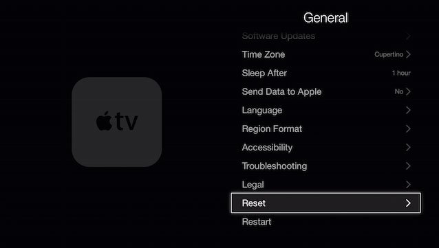 reset apple tv