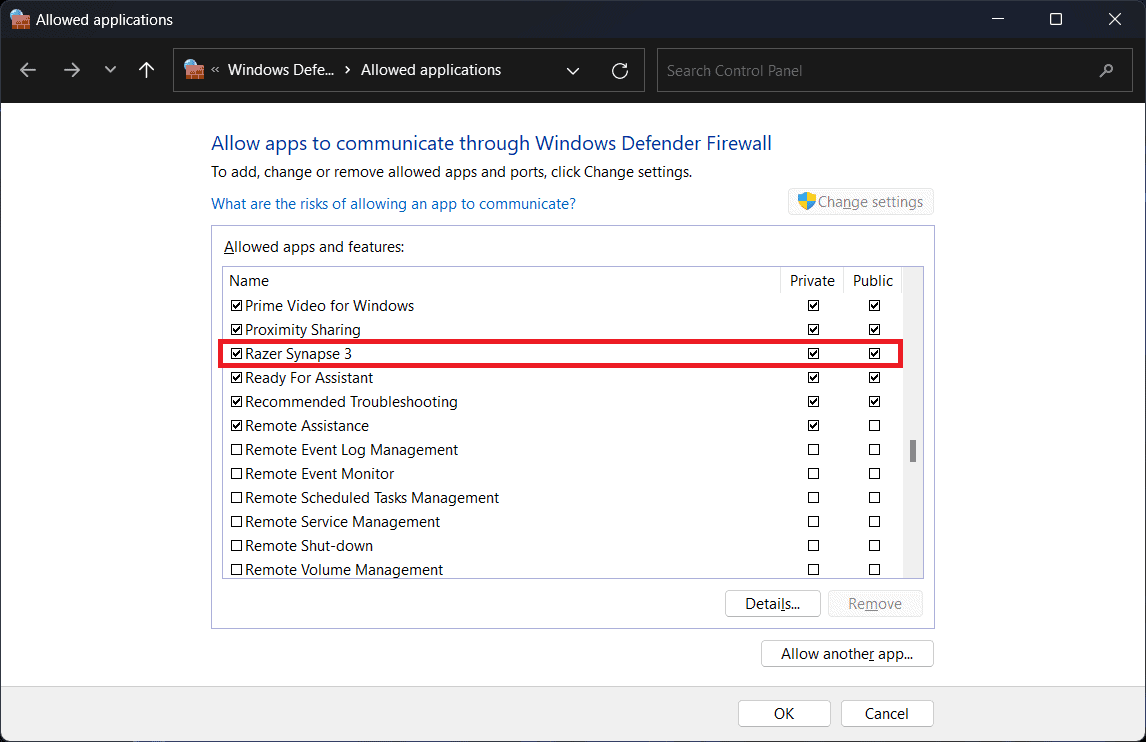 Allow Razer Synapse