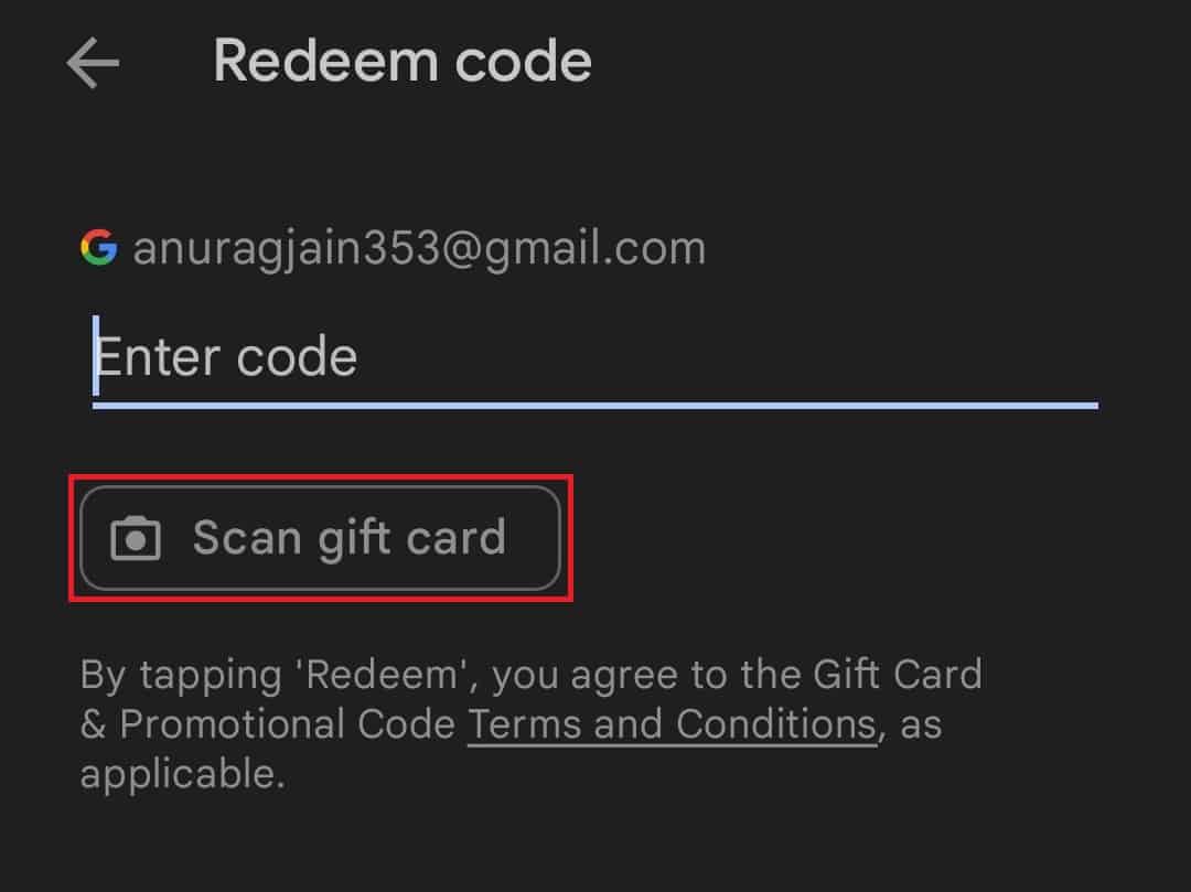 Scan Gift Card