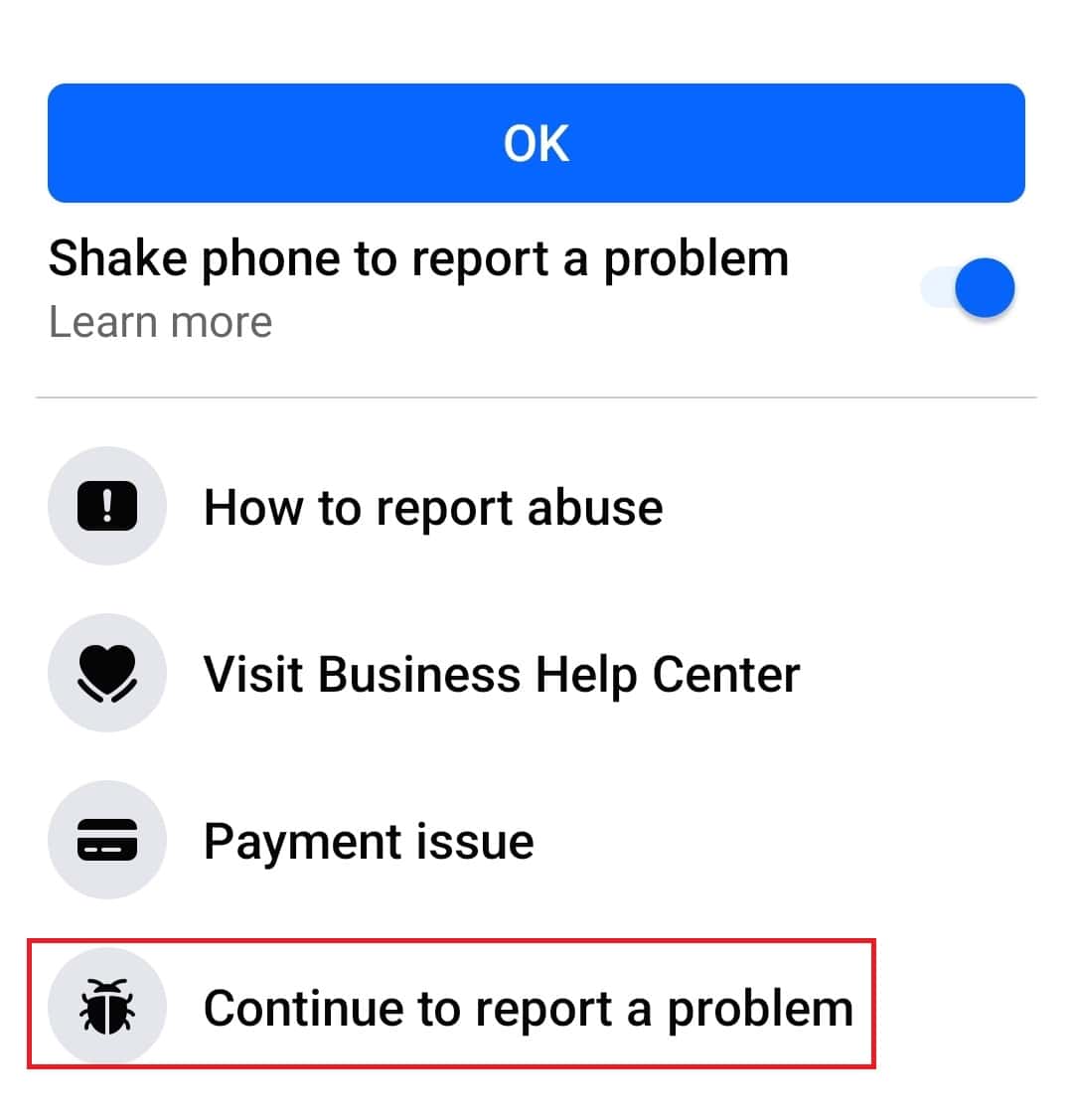 Continue to Report A Problem