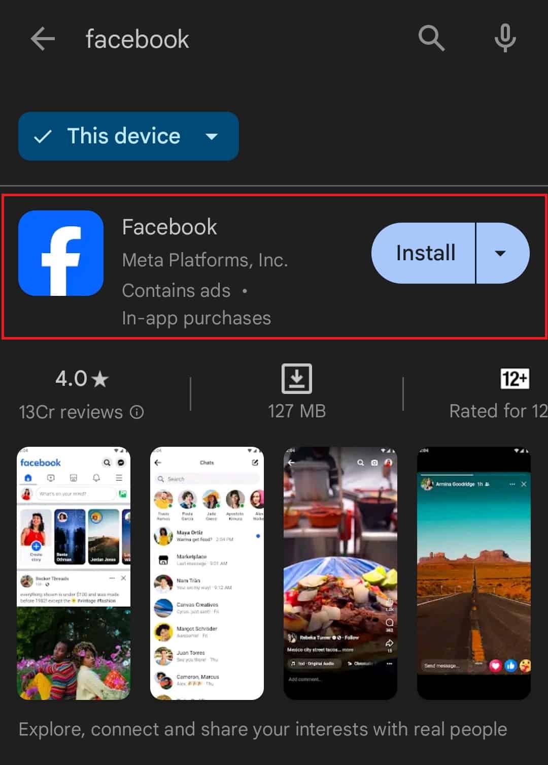 Facebook on Play Store