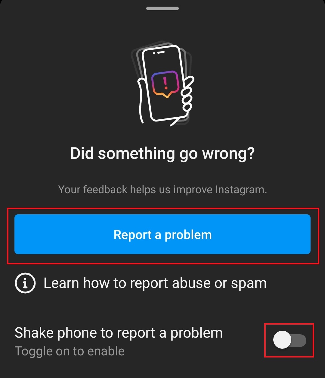 Shake phone to report a problem