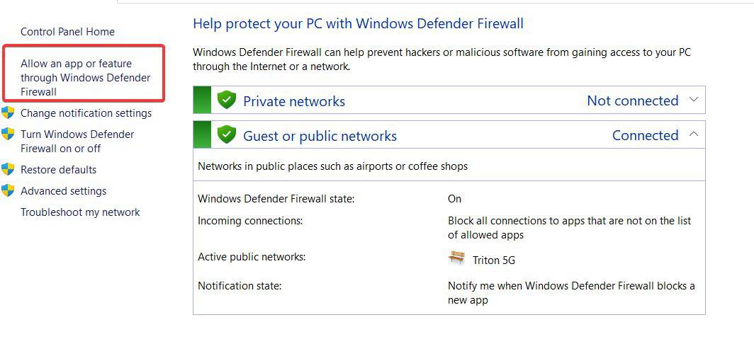 Allow an app or feature firewall