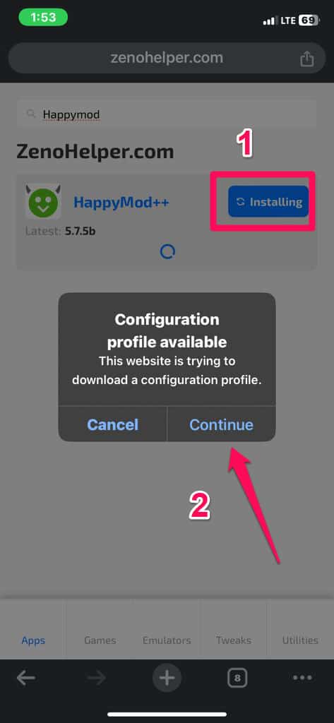 Baixe e crie um perfil para o aplicativo HappyMod usando Zenoapps.net