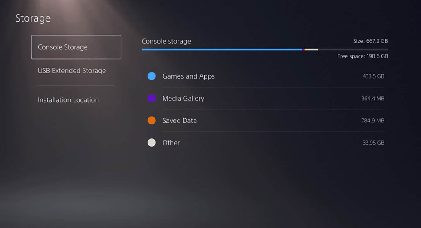 Check PS5 Storage Space